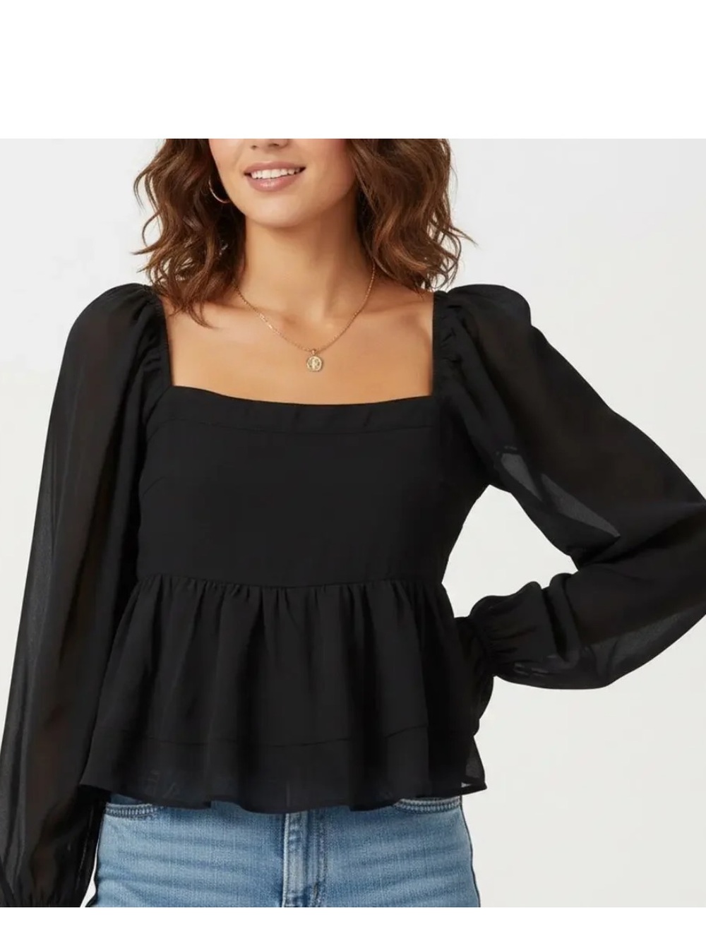 Abercrombie Mesh Long Sleeve Peplum Top